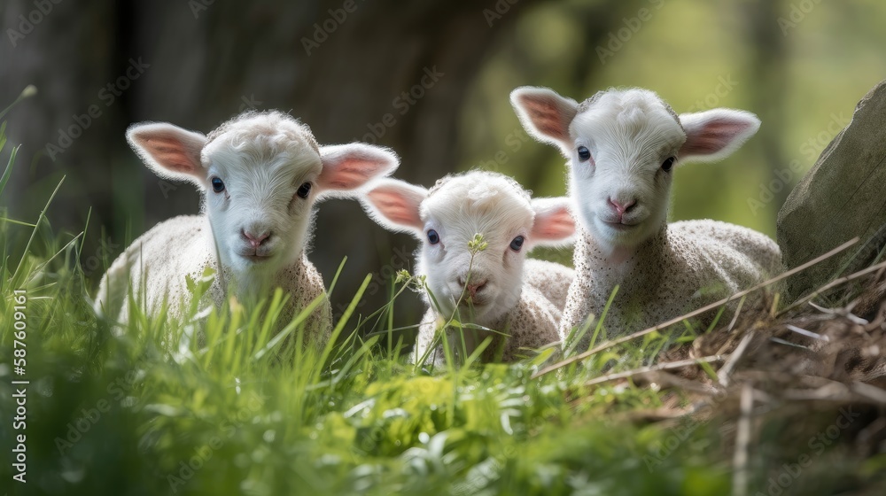 Curious little lambs in spring. Generative AI Curious little lambs in spring. Generative AI