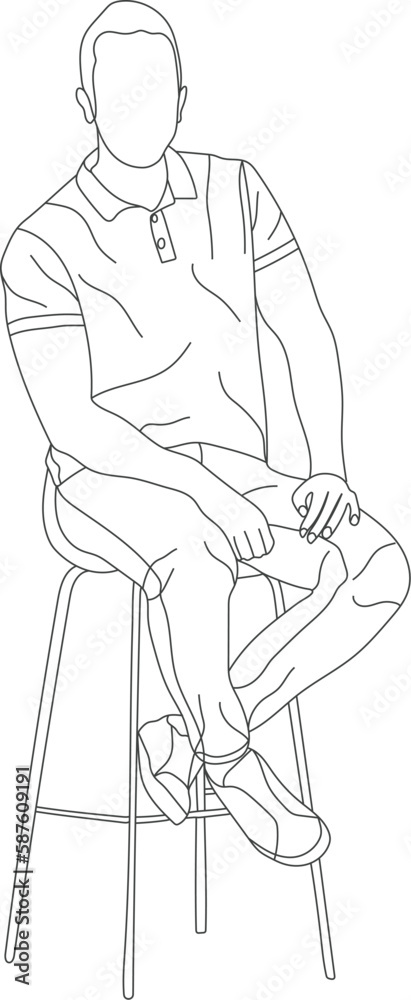 Man sitting on a chair line art with white background, illustration line drawing.
Man sitting on a chair line art with white background, illustration line drawing.