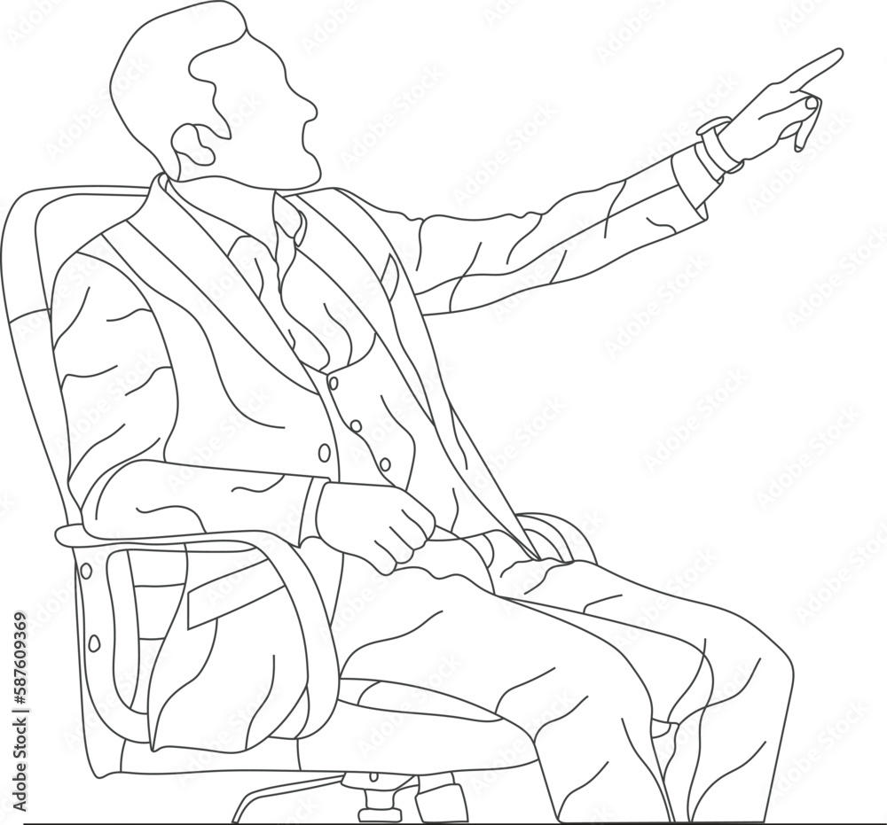 Man sitting on a chair line art with white background, illustration line drawing.
Man sitting on a chair line art with white background, illustration line drawing.