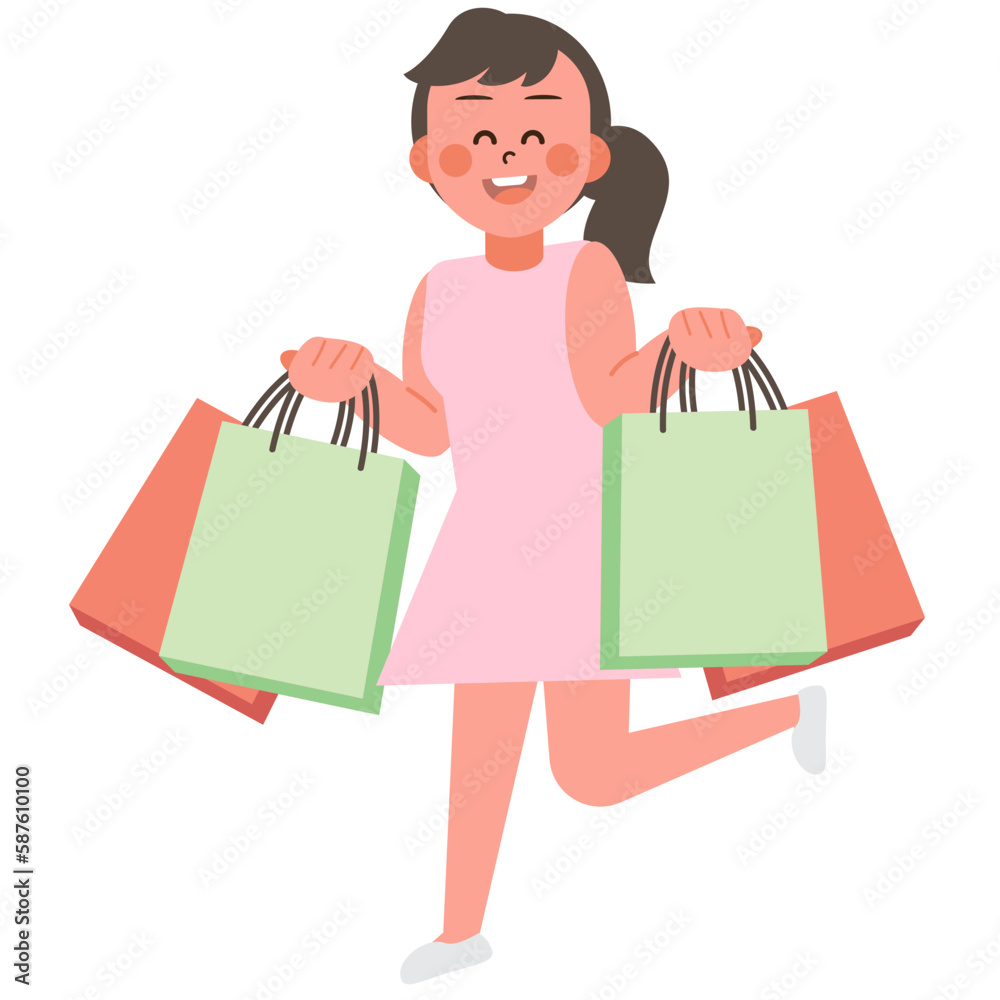 The Girl happy with Shopping Bag The Girl happy with Shopping Bag