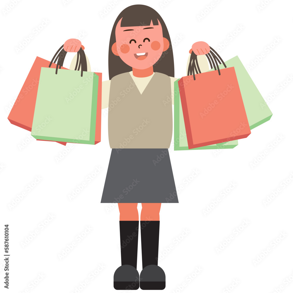 The Girl happy with Shopping Bag The Girl happy with Shopping Bag