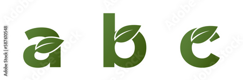 a b c lowercase letters with leaf. alphabet logo design. eco friendly and environment symbol. isolated vector image