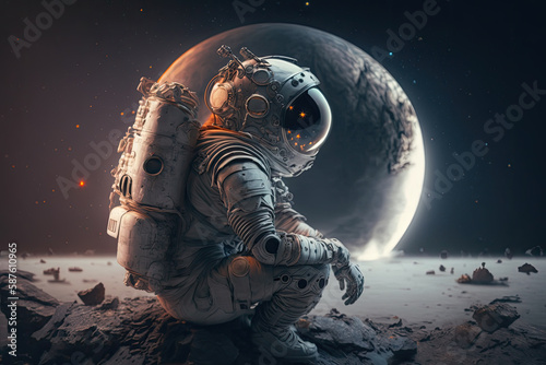 Astronaut man in outer space. Generative AI.