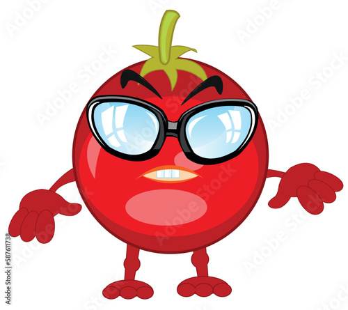 Comic illustration of the alive ripe vegetable tomato