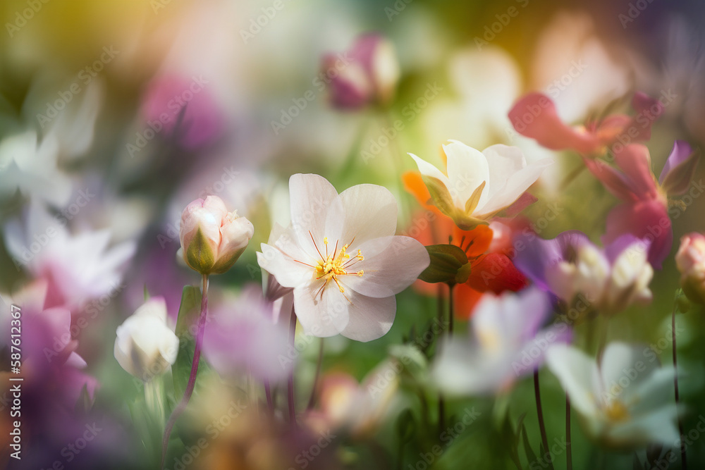 Obraz premium Beautiful close-up of colorful spring flowers, made with generative AI