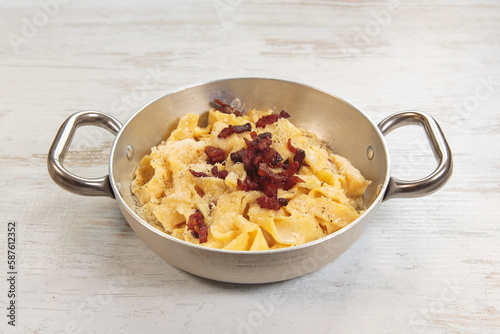 Carbonara Fettuccine Pan Served Plate Tipical Italian Recipe