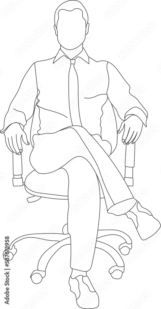 Man sitting on a chair line art with white background, illustration line drawing. Man sitting on a chair line art with white background, illustration line drawing.