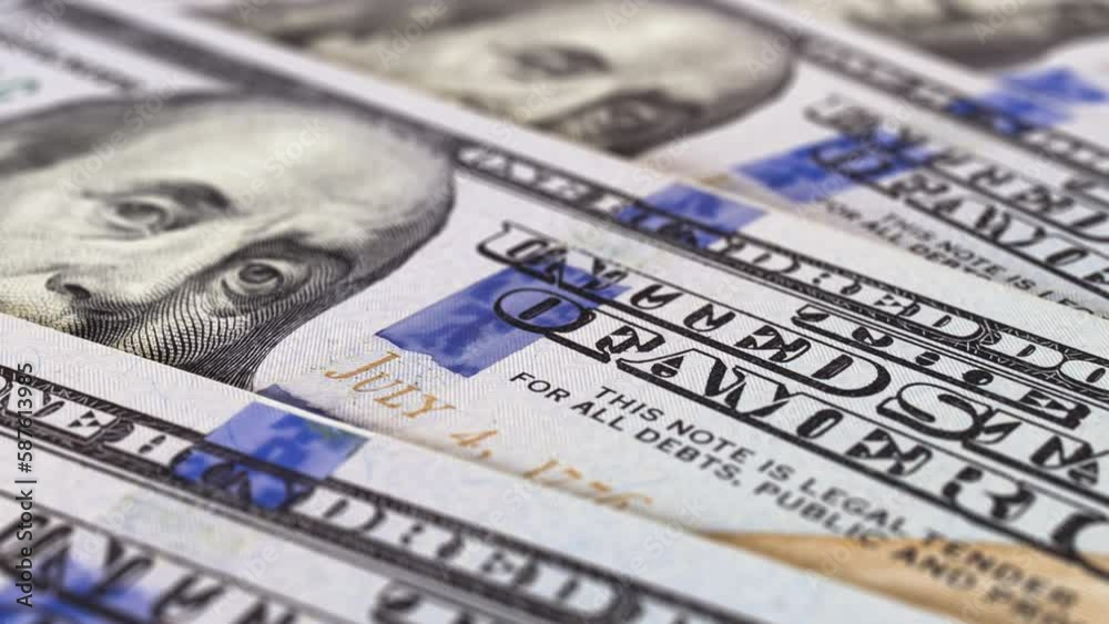 United States one hundred dollar bills. Extreme close-up view. United States one hundred dollar bills. Extreme close-up view.