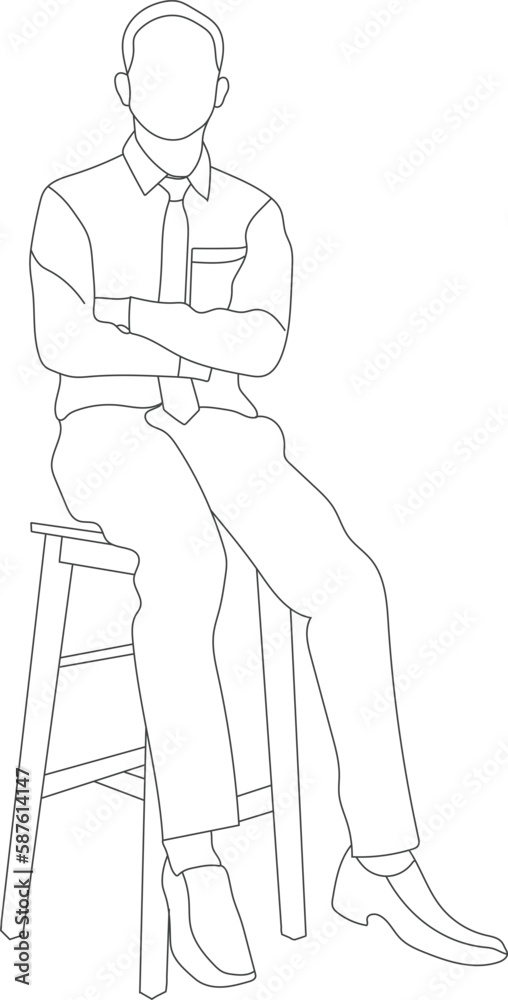 Man sitting on a chair line art with white background, illustration line drawing. Man sitting on a chair line art with white background, illustration line drawing.
