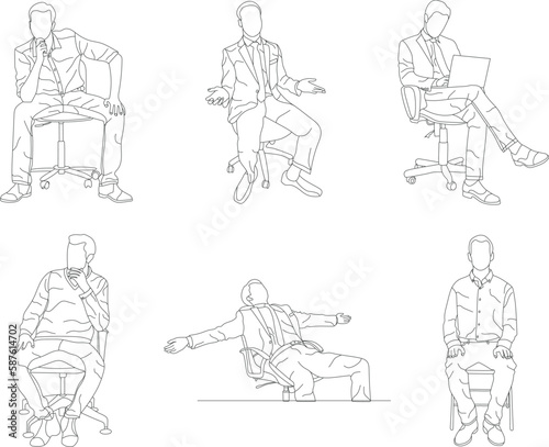 Wallpaper Mural Set of man sitting on a chair line art with white background, illustration line drawing. Torontodigital.ca