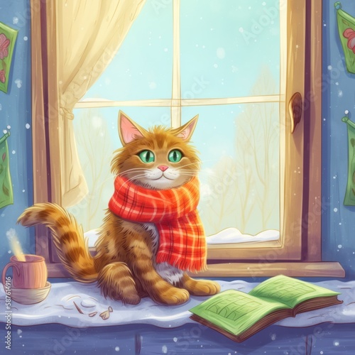 ほのぼの雪の夜と猫と共に