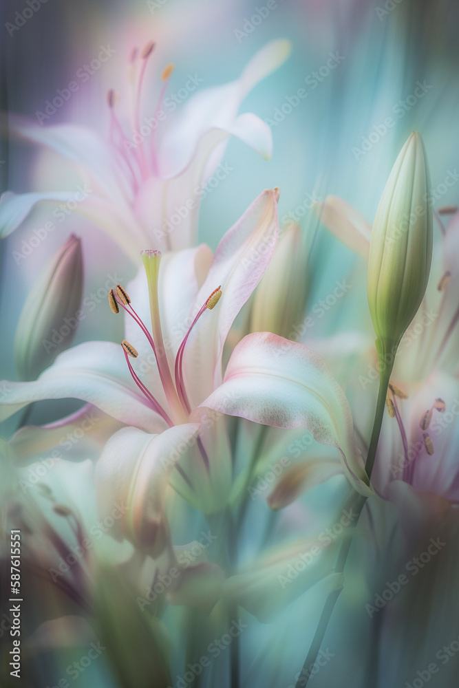 Fototapeta premium Beautiful close-up of pink lily flowers, made with generative AI