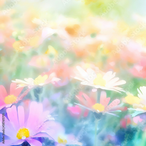 colorful daisy flowers in watercolor style copyspace,bright and vibrant with Generative AI