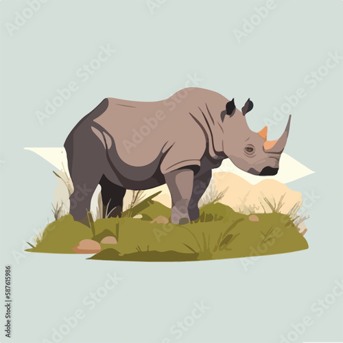 Black rhinoceros in the grasslands. Threatened or endangered species animals. Flat vector illustration concept. Generative AI