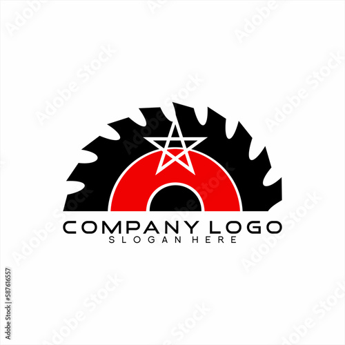 Saw blade logo design with star symbol.