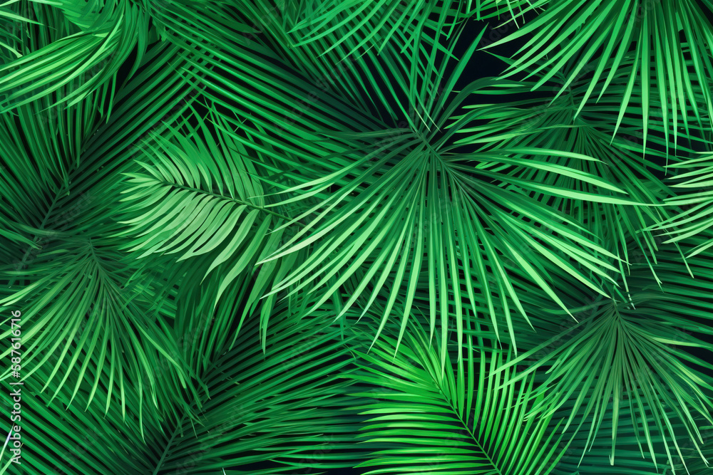 Background from palm green leaves. Tropical wallpaper. AI generated.