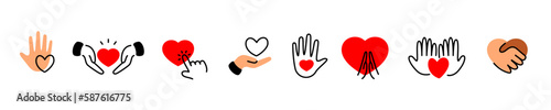 Hearts with hands icons set illustration
