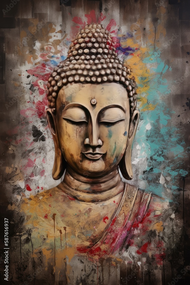 Buddha portrait mixed media illustration - generative ai