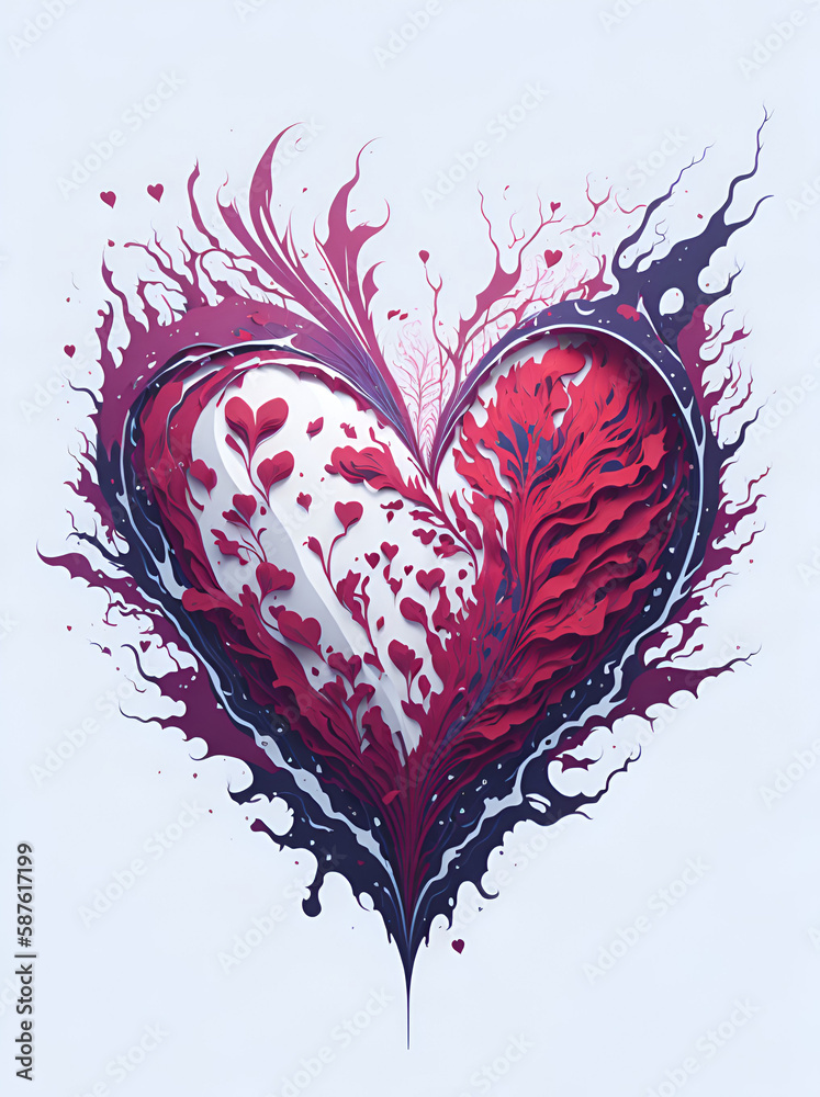 Splash of flowers forming heart shape. AI generated illustration
