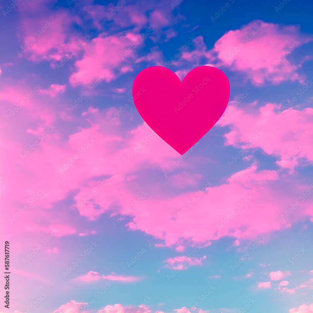 red heart on pink and blue sky