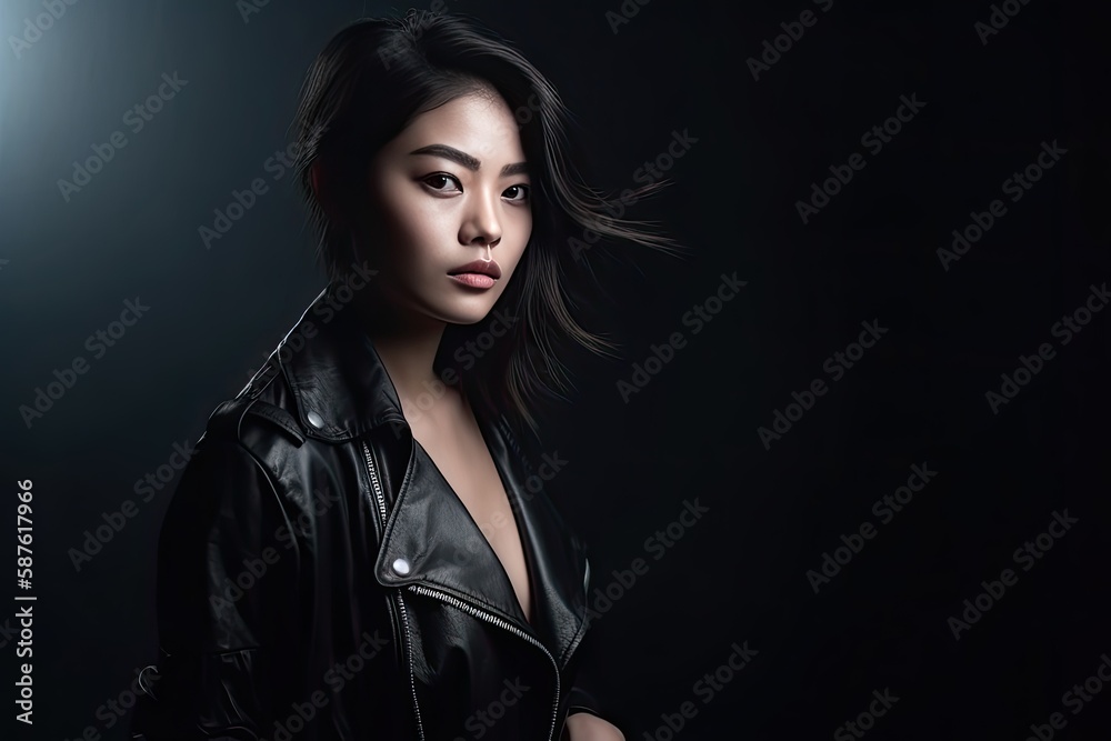 Fictional Asian Fashion Model, studio photography photoshoot, wearing glamorous clothing - generative ai Fictional Asian Fashion Model, studio photography photoshoot, wearing glamorous clothing - generative ai