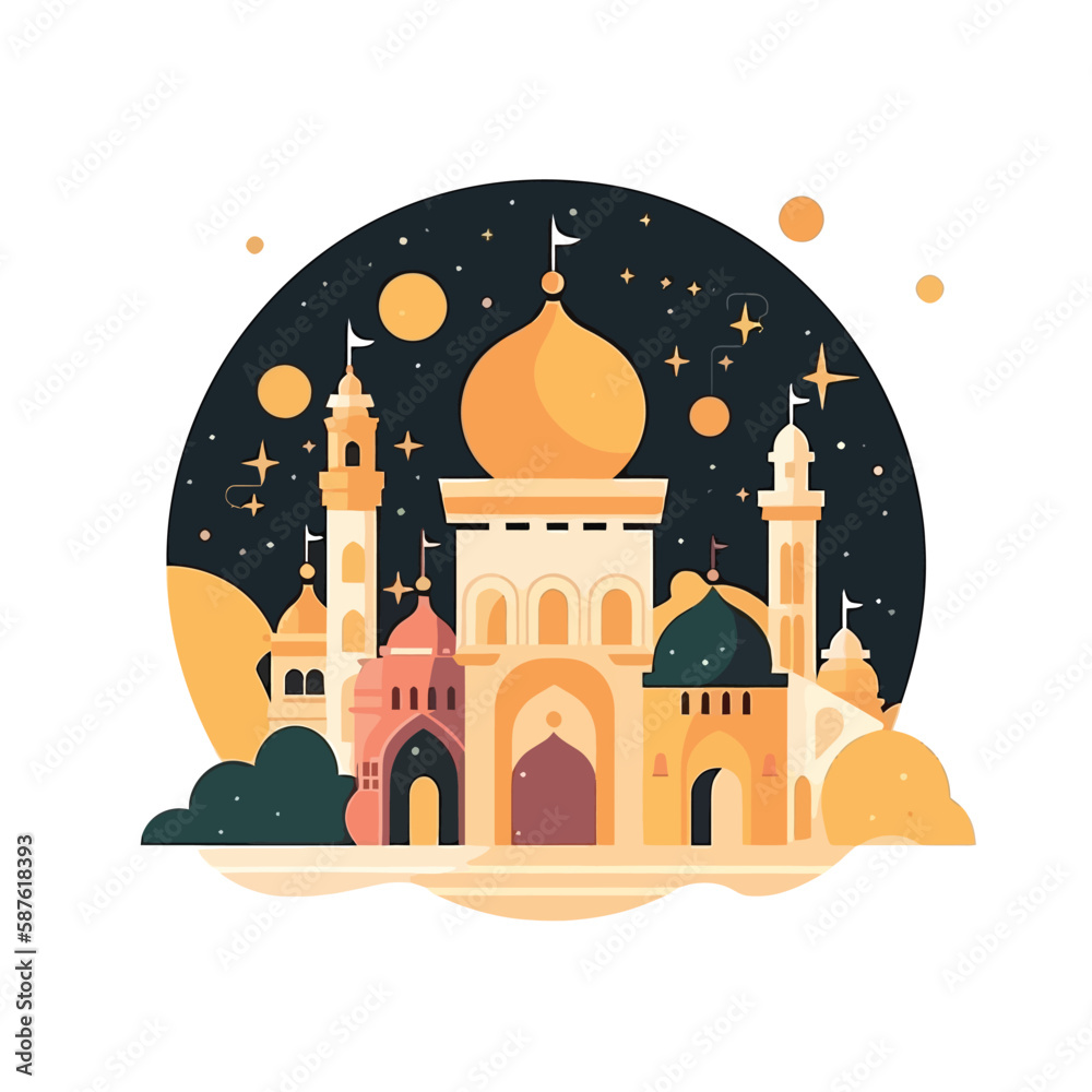 Flat Color Eid Logo: Celebrating in Simple Arabic Cartoon Style