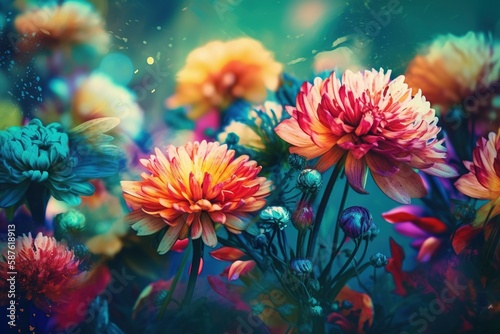 Painted like flowers. Colorful painting. Beautiful floral background. Spring meadow.