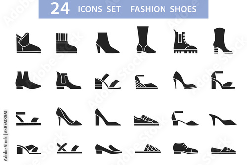 Women shoes icons set, Glyph shoe flat icon pack