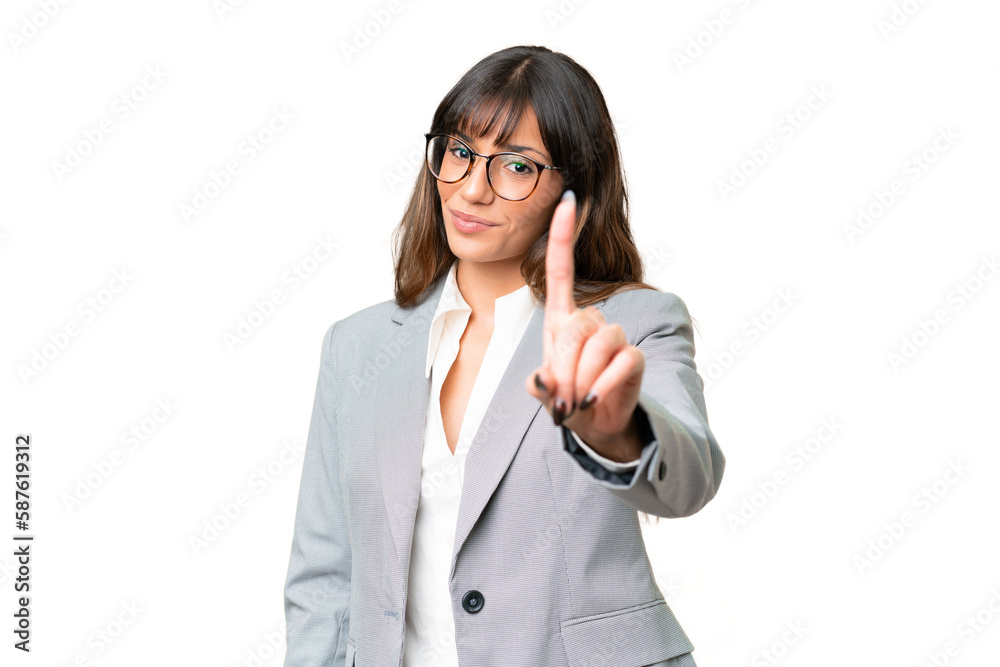 Young caucasian woman over isolated chroma key background showing and lifting a finger Young caucasian woman over isolated chroma key background showing and lifting a finger