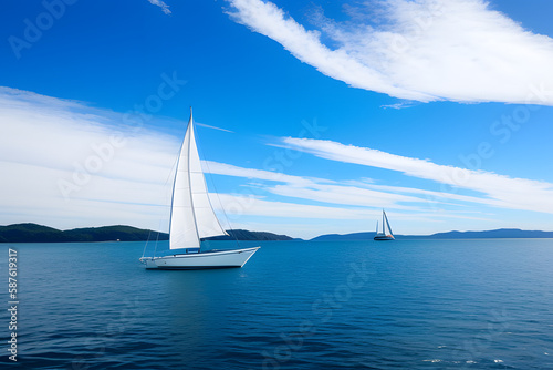 Sailboat In Sea Against Blue Sky © Floor