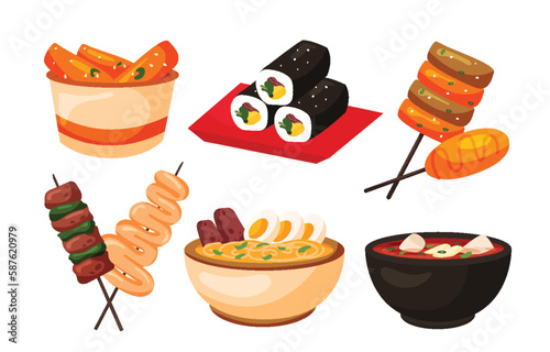 Korean street food, korean traditional food illustration	
