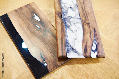 Combined wood and decorative resin panels photo