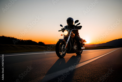 Motorcycle parked in front of the sunset © Floor