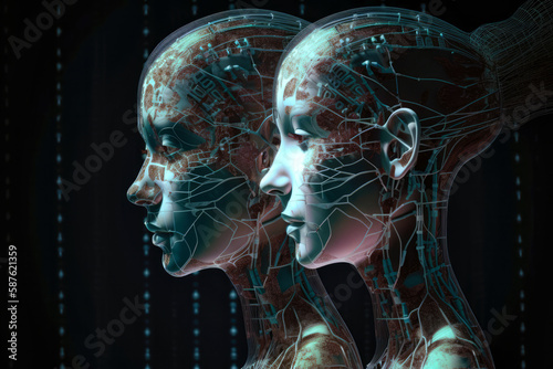 Two beautiful AI generated humanoid robots with intricate details (Generative AI, Generative, KI)