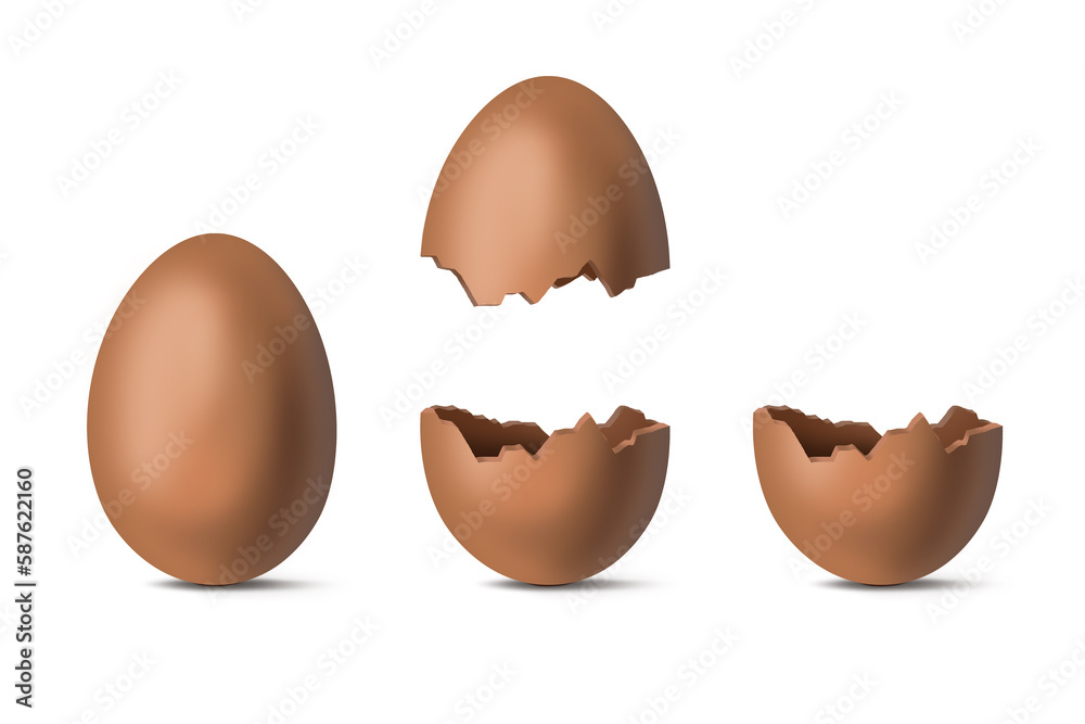 Chocolate eggs whole and broken on a white background. Chocolate eggs whole and broken on a white background.