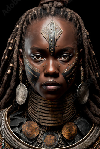 Kenyan Warrior Queen: A Stunning Portrait of a Beautiful African Woman Against a Black Studio Backdrop