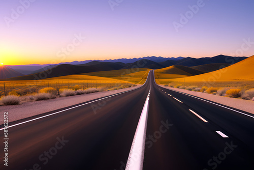 Empty long nevada mountain road to the horizon on a sunny summer day at bright sunset © Floor