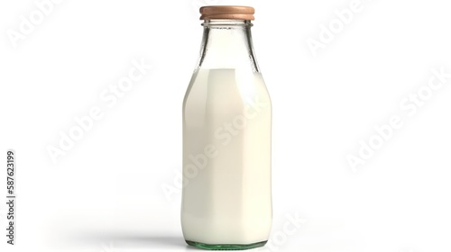 Glass Milk Bottle Isolated on White Background, Image Ai Generated