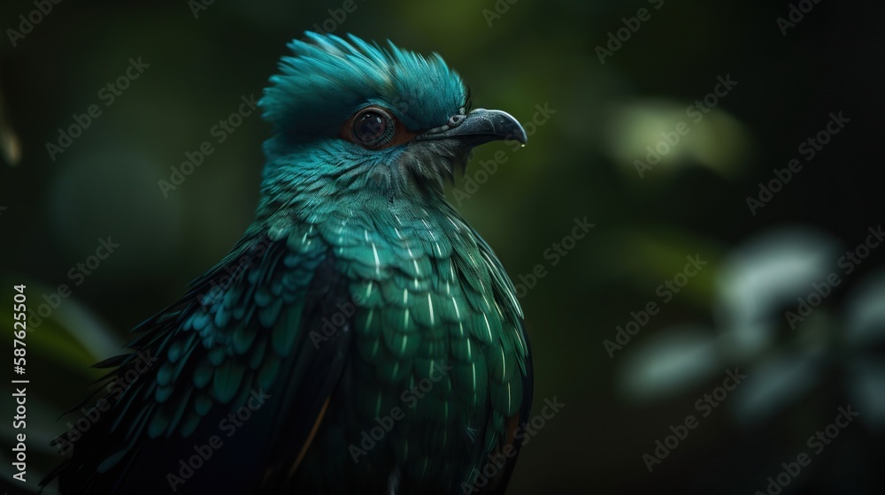 Obraz premium Female Quetzal bird with forest background. Generative AI