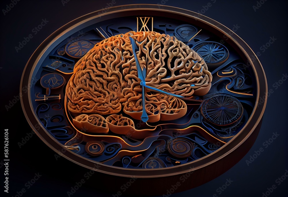 The circadian rhythms are controlled by circadian clocks or biological clock. Brain illustration. Generative AI - obrazy, fototapety, plakaty 