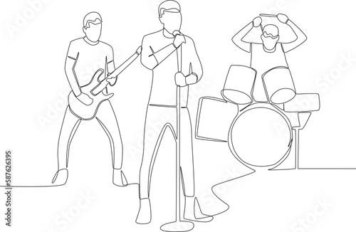 A man entertains the audience with his beautiful voice. Music band one-line drawing