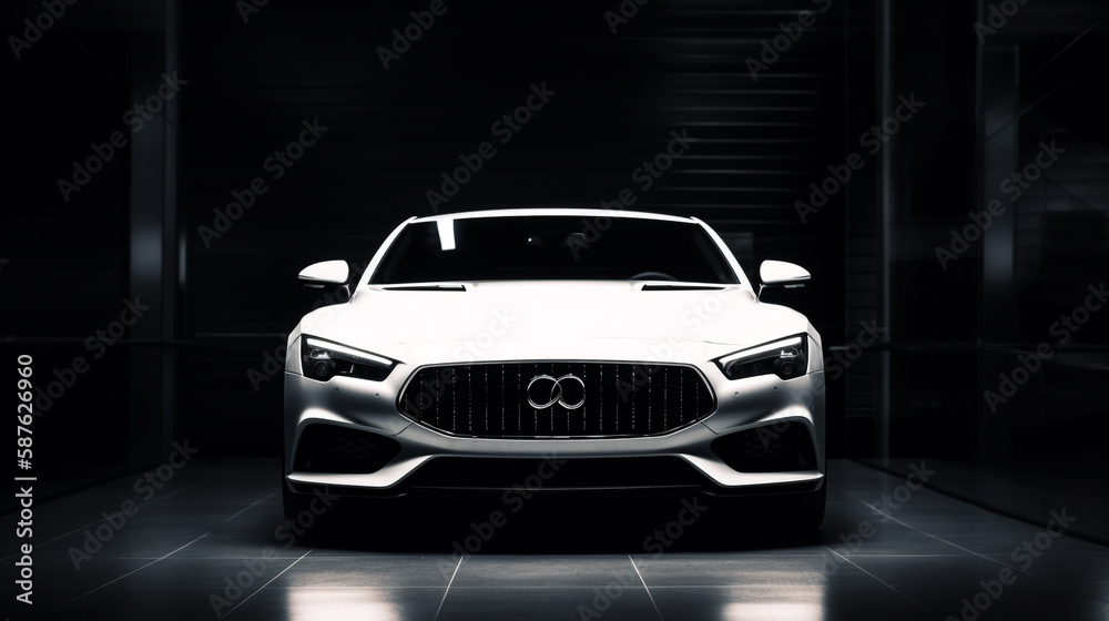 Modern clean White Car in dark Ai generative