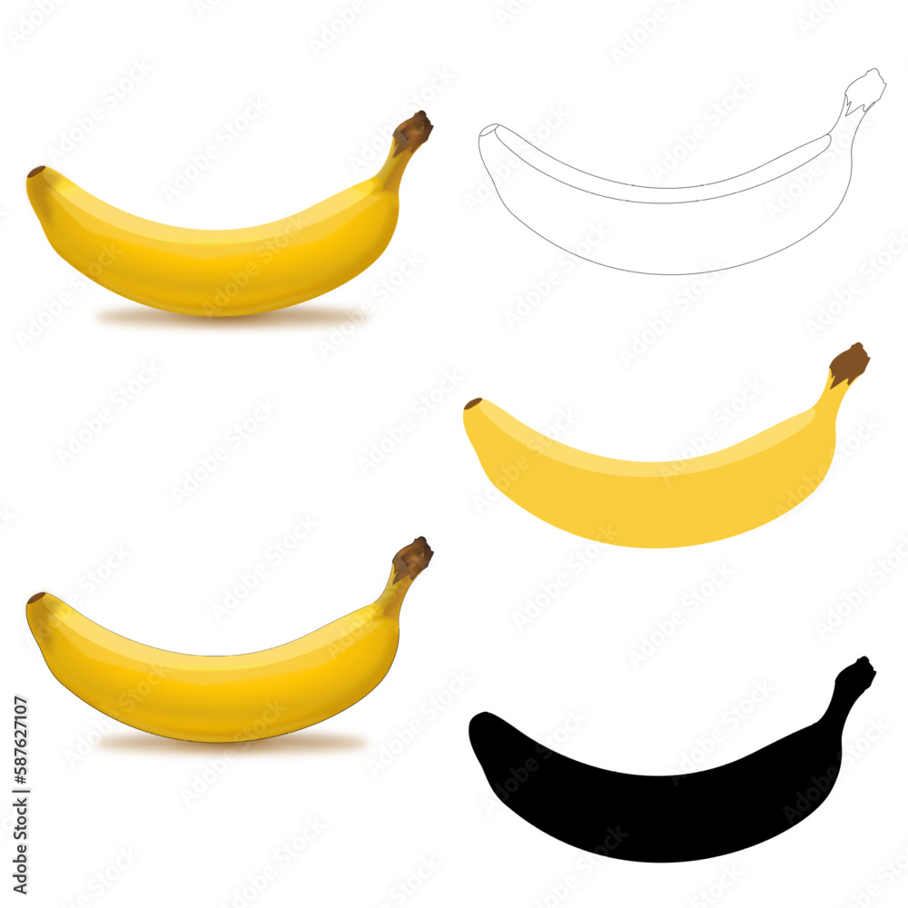 Yellow juicy banana on white background flat with shadows Yellow juicy banana on white background flat with shadows