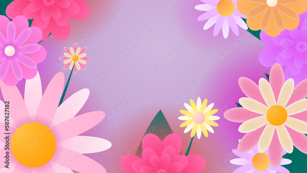 floral background with flowers, nature, floral, spring, daisy, frame, vector, summer, plant, blossom, beauty, illustration, decoration, border, bouquet