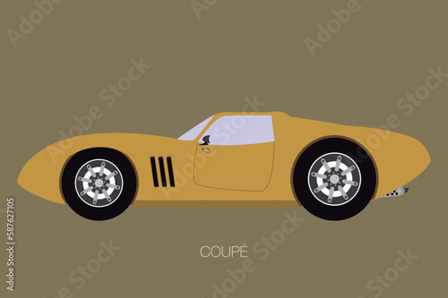 classic coupe car, side view, flat design style