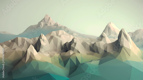 Low poly 3D Minimalist mountain landscape_ Generative Ai photo