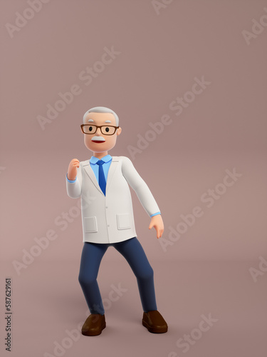 3D rendered cartoon old doctor