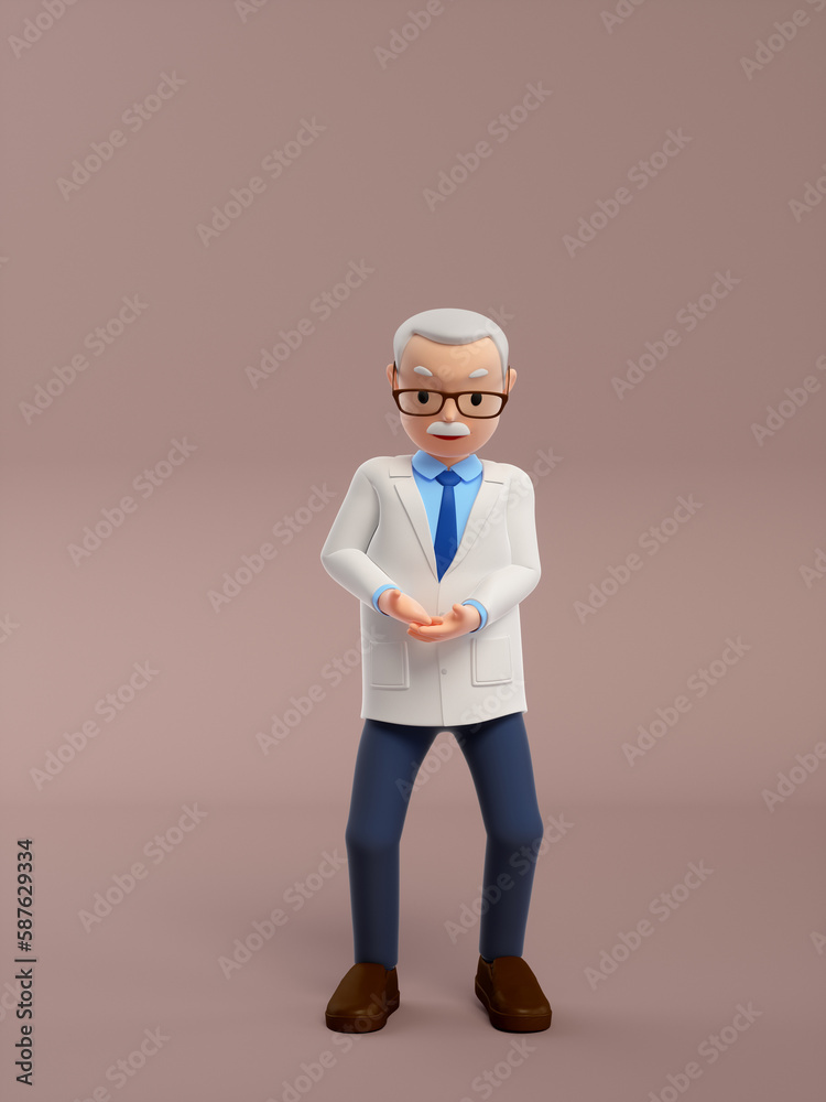 3D rendered cartoon old doctor