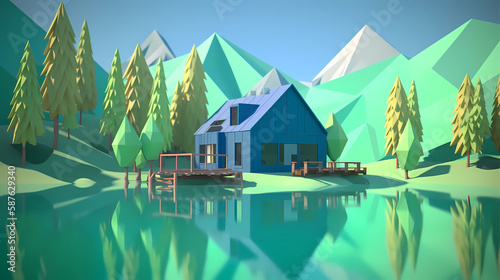 Low poly 3D Minimalist mountain landscape_ Generative Ai