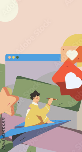 Virtual characters social communication concept business flat vector hand drawn illustration  © Lyn Lee